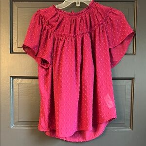 J Crew Raspberry Ruffle Swiss Dot Blouse